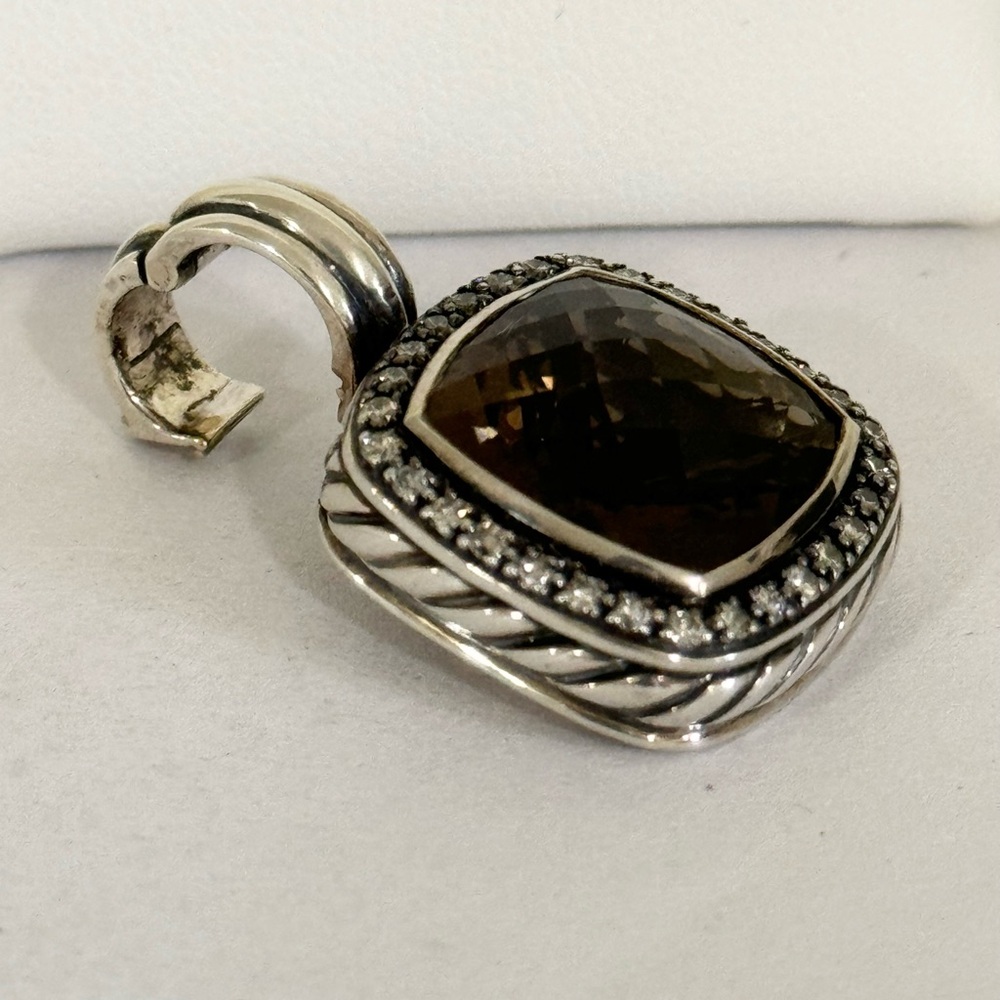 David Yurman Moonlight Ice Albion 14mm Smokey Topaz Diamond Pendant Enhancer - Picture 6 of 11